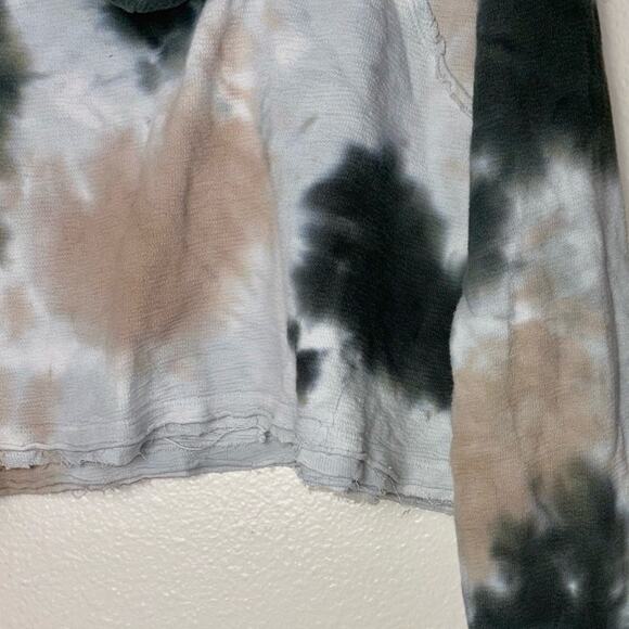 Mono B Sweater Women's Medium Tie Dye Jacquard Cropped Hoodie white, tan, green - Picture 10 of 16